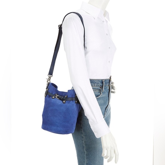 Free People soren suede bucket bag in rinsed cobalt blue NWT - Picture 4 of 10